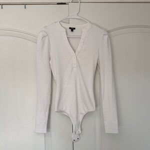 Express Ribbed Puff Sleeve Henley Bodysuit